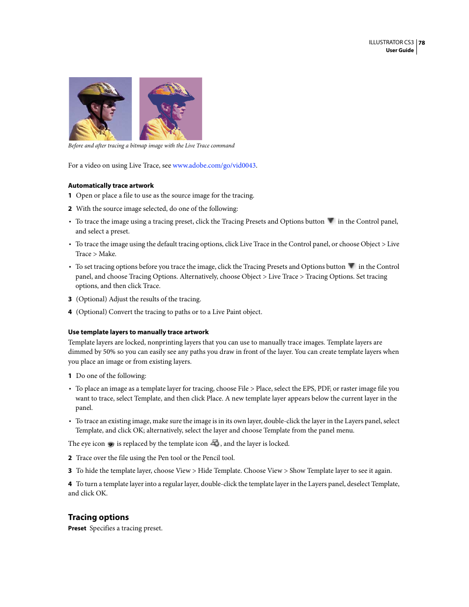 Tracing options | Adobe Illustrator CS3 User Manual | Page 84 / 495