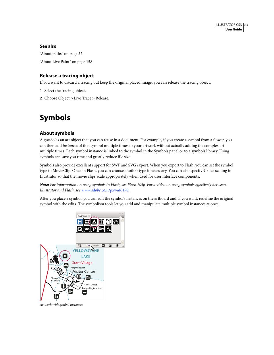 Release a tracing object, Symbols, About symbols | Adobe Illustrator CS3 User Manual | Page 88 / 495