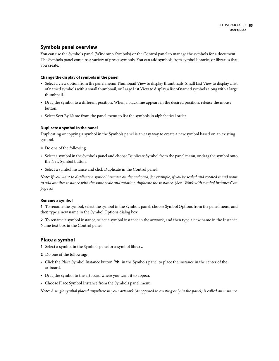 Symbols panel overview, Place a symbol | Adobe Illustrator CS3 User Manual | Page 89 / 495