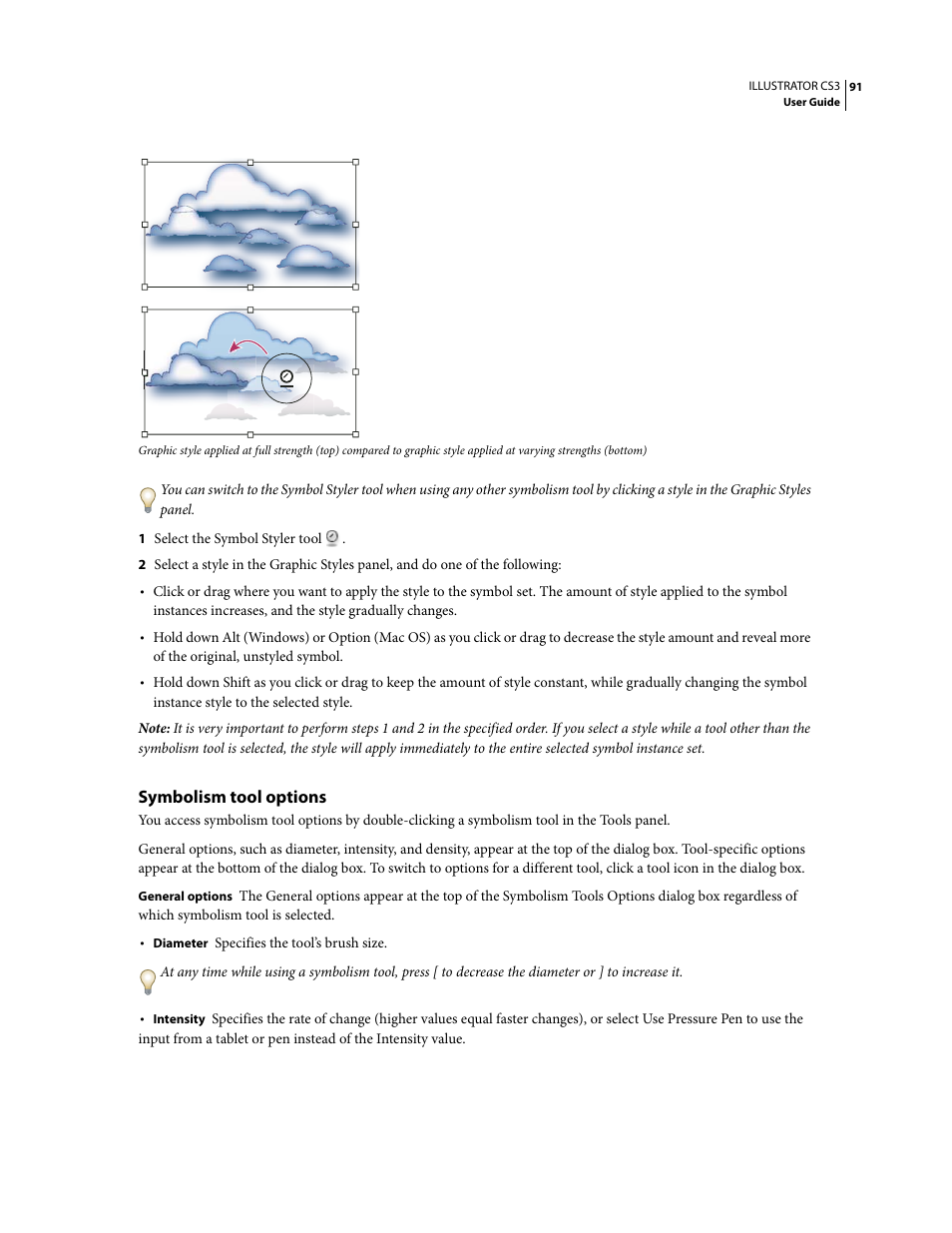 Symbolism tool options | Adobe Illustrator CS3 User Manual | Page 97 / 495