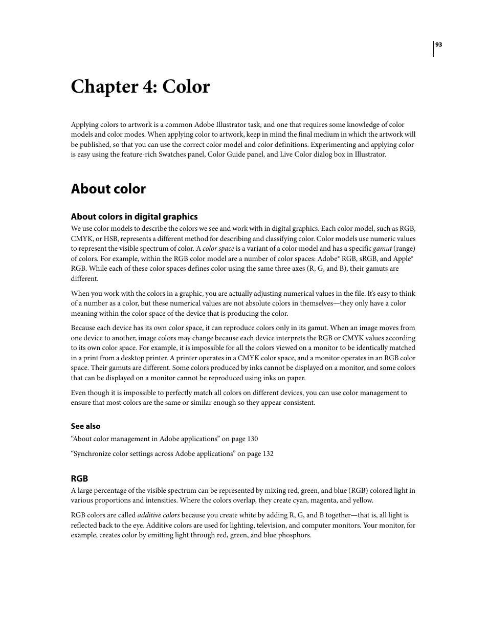 Chapter 4: color, About color, About colors in digital graphics | Adobe Illustrator CS3 User Manual | Page 99 / 495