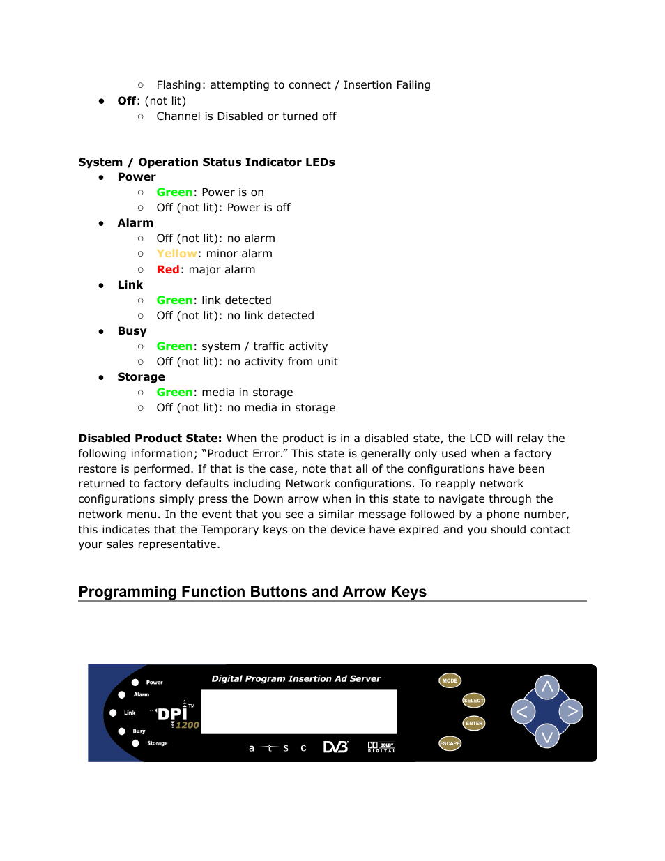 Programming, Function, Buttons | Arrow, Keys, Programming function buttons and arrow keys | Adtec digital DPI-1200 (version 01.04.08U) Manual User Manual | Page 13 / 58