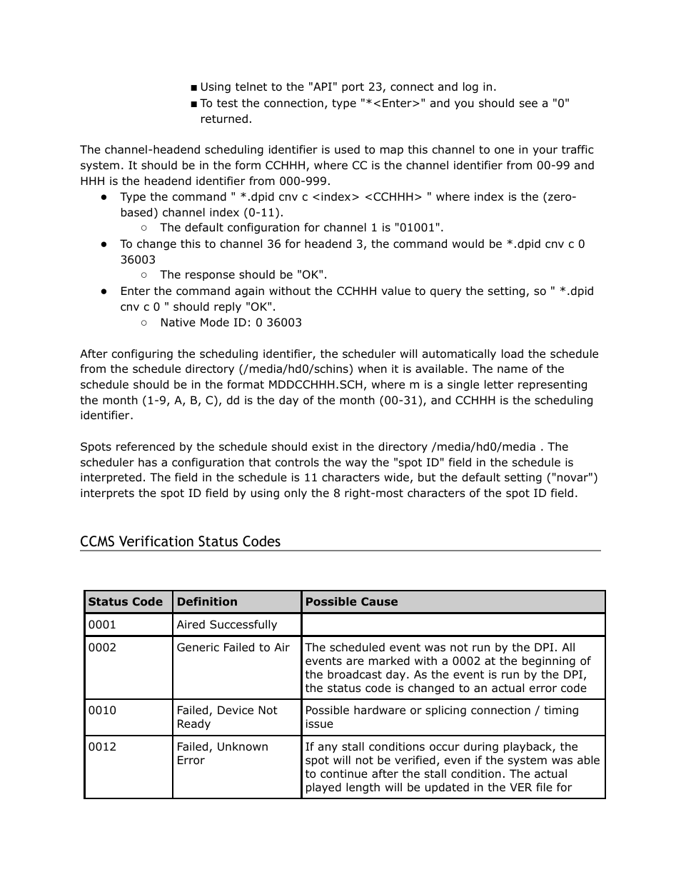 Ccms, Verification, Status | Codes, Ccms verification status codes | Adtec digital DPI-1200 (version 01.04.08U) Manual User Manual | Page 42 / 58
