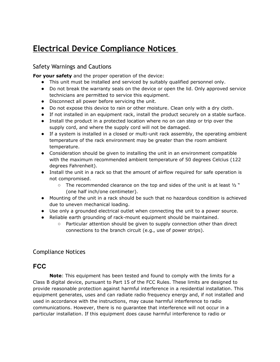 Electrical, Device, Compliance | Notices, Safety, Warnings, Cautions, Electrical device compliance notices | Adtec digital DPI-1200 (version 01.04.08U) Manual User Manual | Page 8 / 58