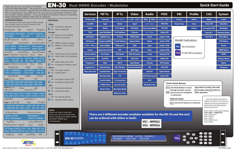 Adtec digital EN-30 (version 1.02.02) Quick Start User Manual | 2 pages