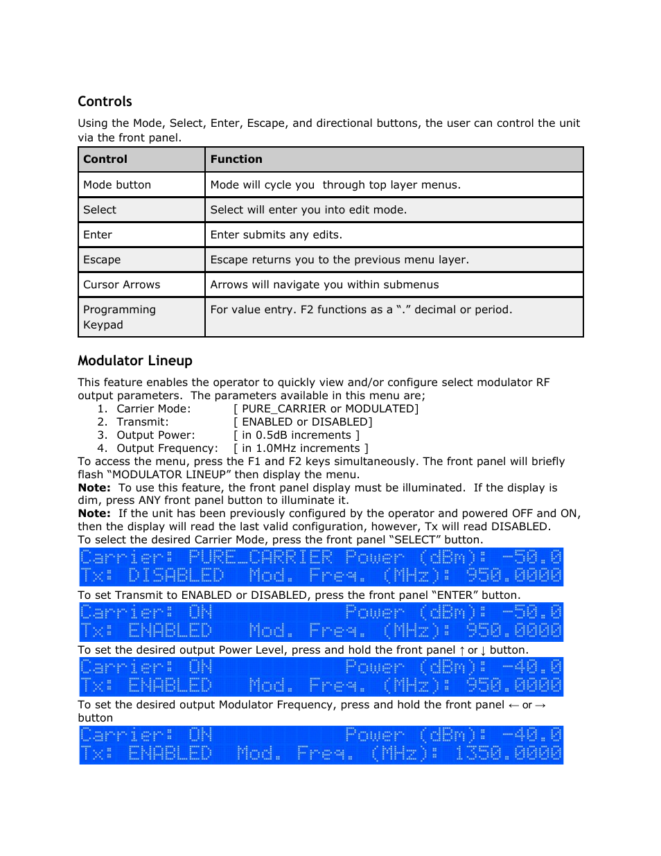 Controls, Modulator lineup, Controls modulator | Lineup | Adtec digital EN-30 (version 1.02.02) Manual User Manual | Page 12 / 59