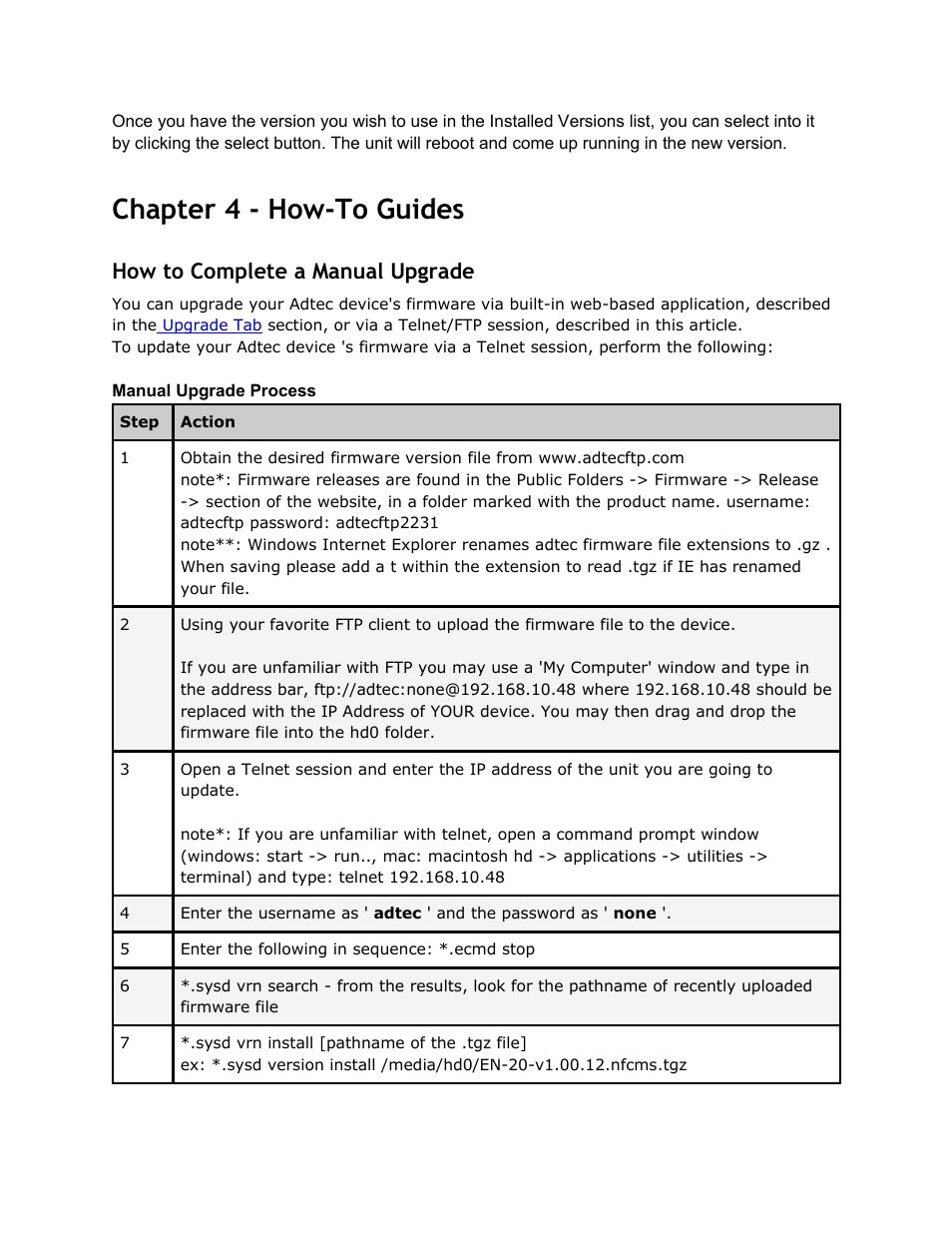Chapter 4 - how-to guides, How to complete a manual upgrade, Chapter | Guides, Complete, Manual, Upgrade | Adtec digital EN-30 (version 1.02.02) Manual User Manual | Page 35 / 59