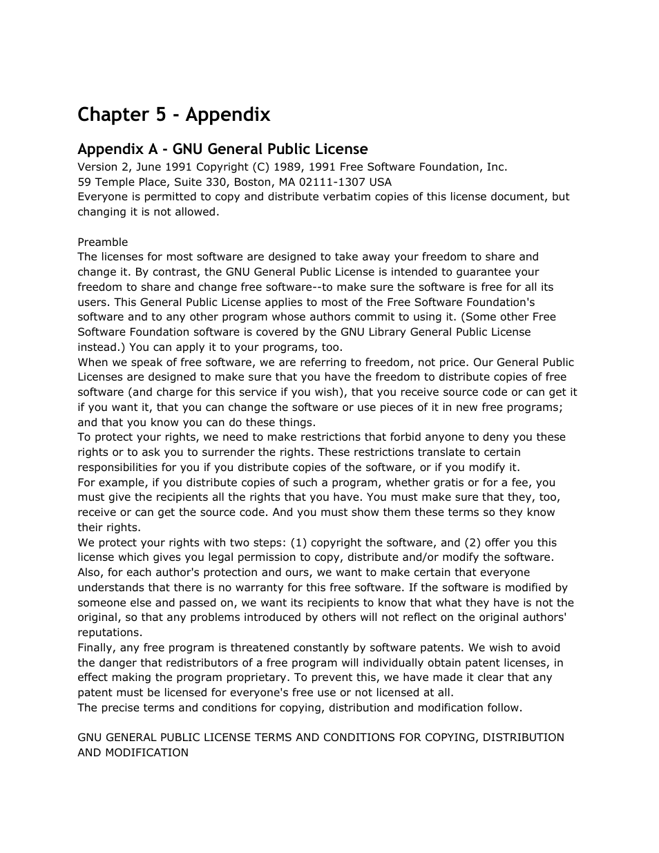 Chapter 5 - appendix, Appendix a - gnu general public license, Chapter | Appendix, General, Public, License | Adtec digital EN-30 (version 1.02.02) Manual User Manual | Page 46 / 59