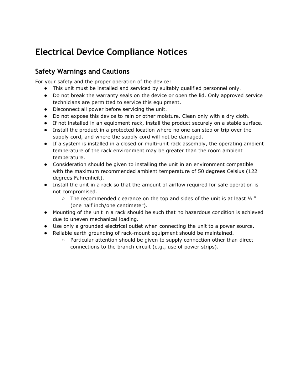 Electrical device compliance notices, Safety warnings and cautions, Electrical | Device, Compliance, Notices, Safety, Warnings, Cautions | Adtec digital EN-30 (version 1.02.02) Manual User Manual | Page 5 / 59