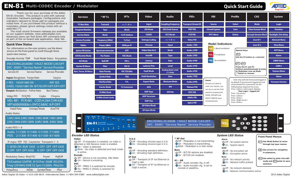 Adtec digital EN-81 (version 2.02.28) Quick Start User Manual | 2 pages