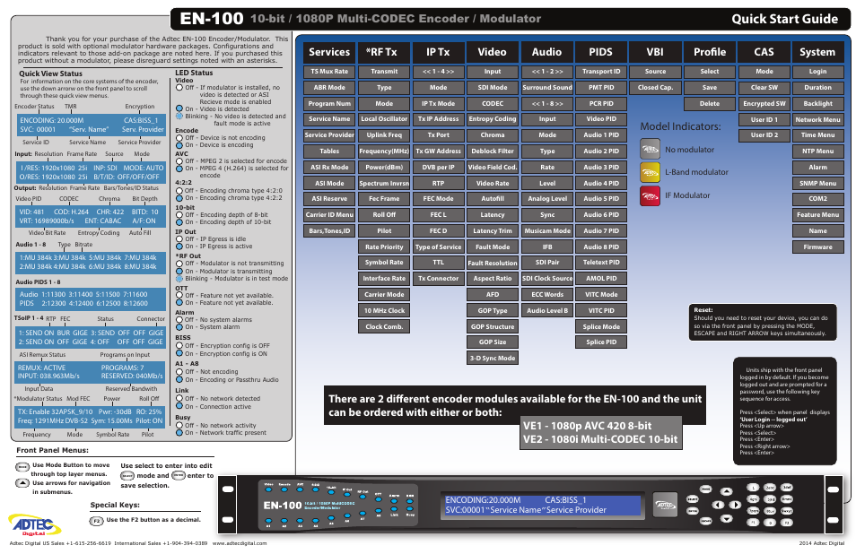 Adtec digital EN-100 (version 2.00.31) Quick Start User Manual | 2 pages