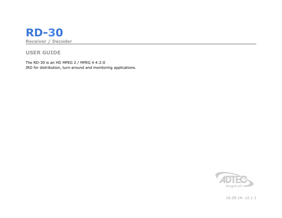 Adtec digital RD-30 (version 2.1.1) Manual User Manual | 39 pages