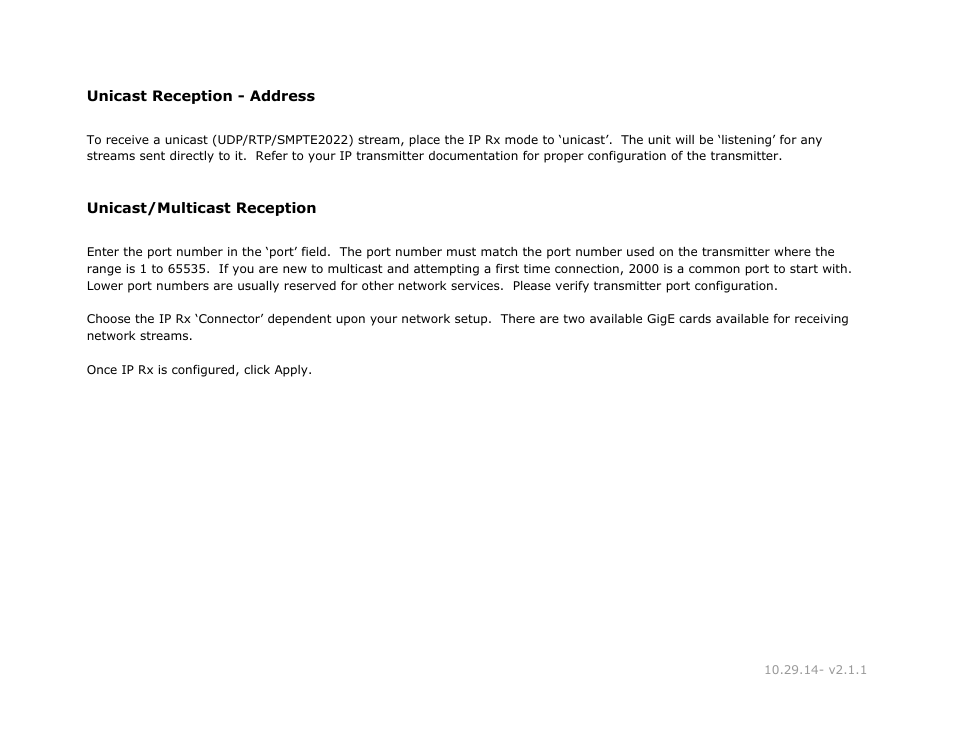 Unicast reception - address, Unicast/multicast reception, Unicast | Reception, Address, Multicast | Adtec digital RD-30 (version 2.1.1) Manual User Manual | Page 25 / 39