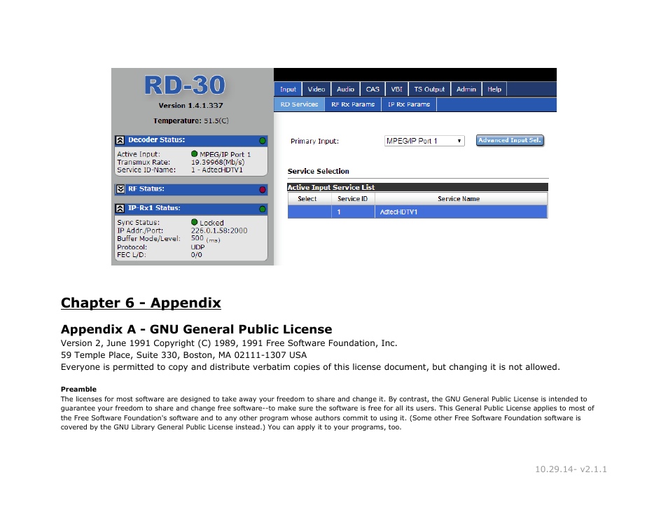 Chapter 6 - appendix, Appendix a - gnu general public license, Chapter | Appendix, General, Public, License | Adtec digital RD-30 (version 2.1.1) Manual User Manual | Page 27 / 39