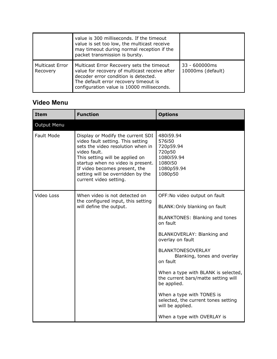 Video menu, Video, Menu | Adtec digital RD-70 (version 1.02.04) Manual User Manual | Page 20 / 68