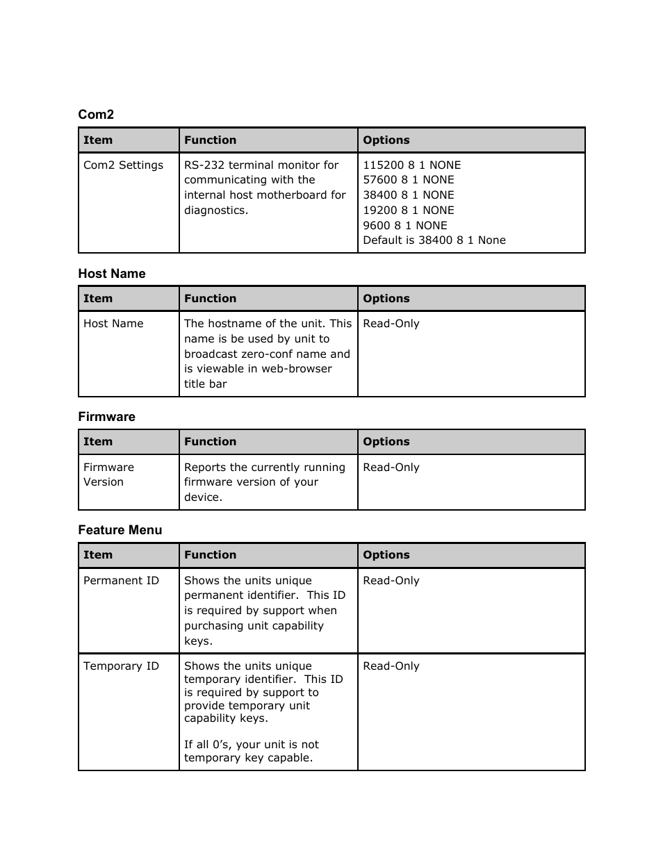 Com2, Host name, Firmware | Feature menu, Host, Name, Firmware feature, Menu | Adtec digital RD-70 (version 1.02.04) Manual User Manual | Page 33 / 68