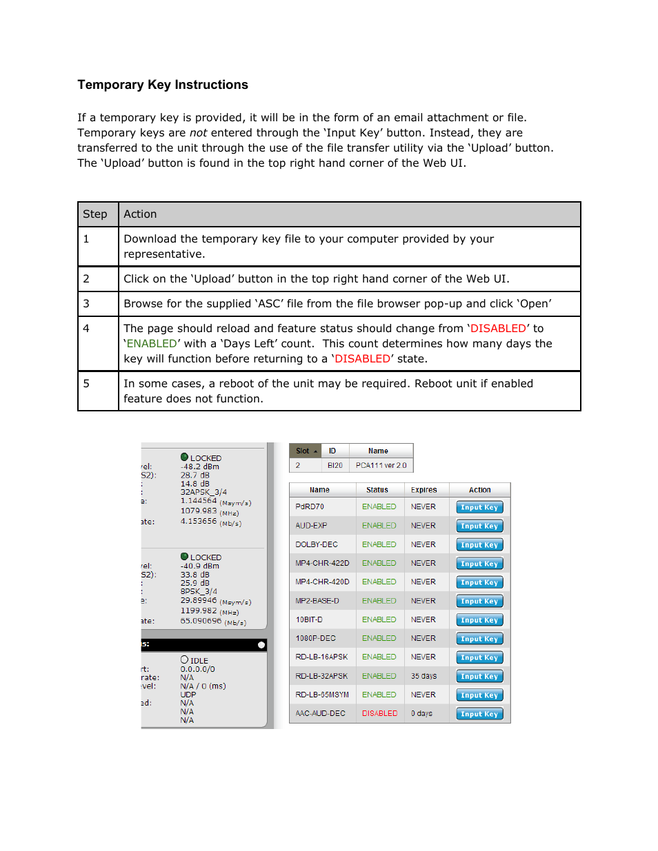 Temporary key instructions, Temporary, Instructions | Adtec digital RD-70 (version 1.02.04) Manual User Manual | Page 45 / 68