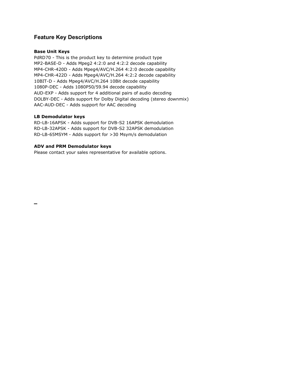Feature key descriptions, Chapter 3 - operational information, Feature | Descriptions | Adtec digital RD-70 (version 1.02.04) Manual User Manual | Page 46 / 68