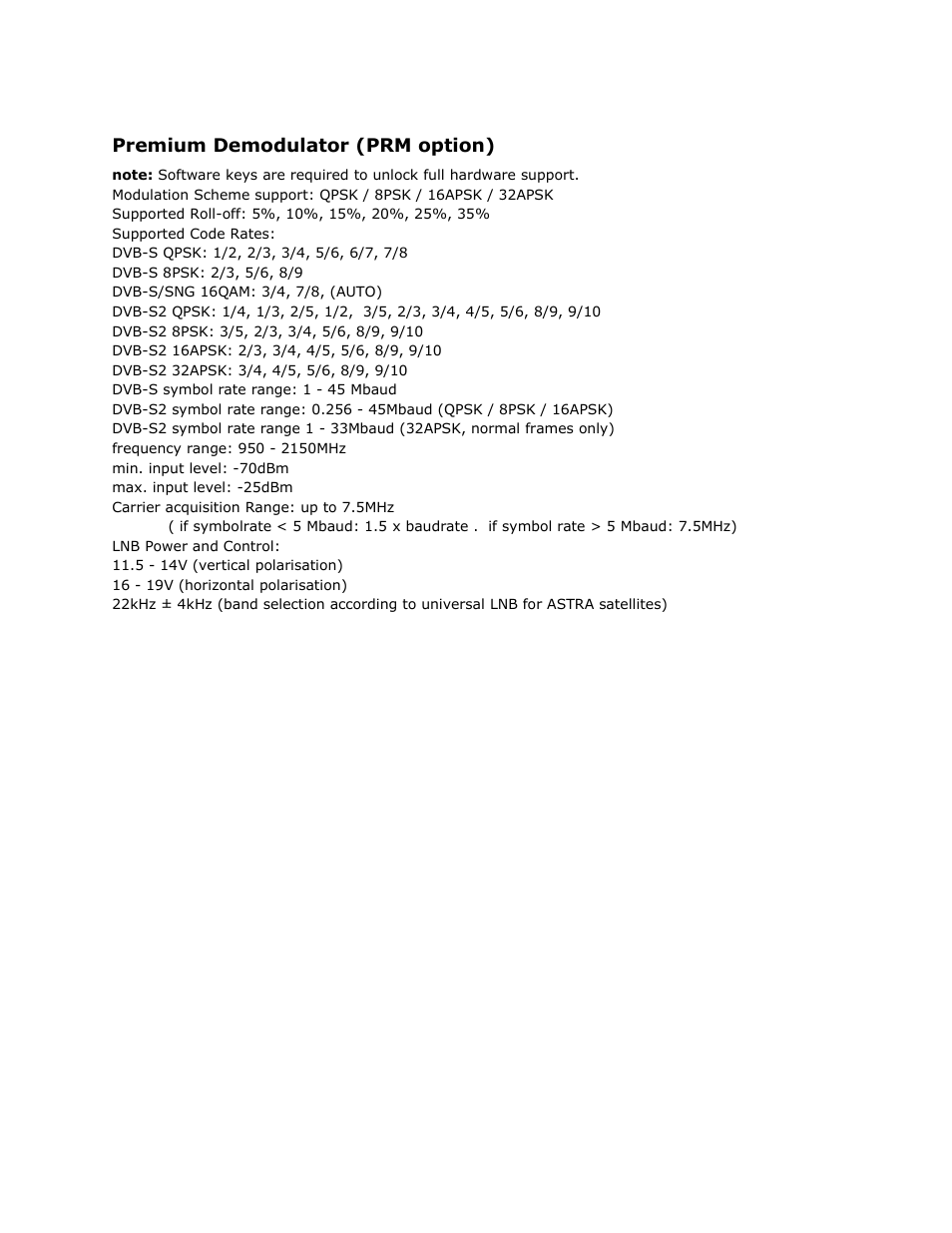 Premium demodulator (prm option), Premium, Demodulator | Option | Adtec digital RD-70 (version 1.02.04) Manual User Manual | Page 66 / 68