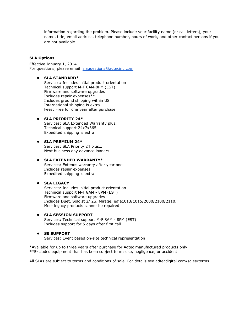 Sla options, Options | Adtec digital RD-70 (version 1.02.04) Manual User Manual | Page 68 / 68