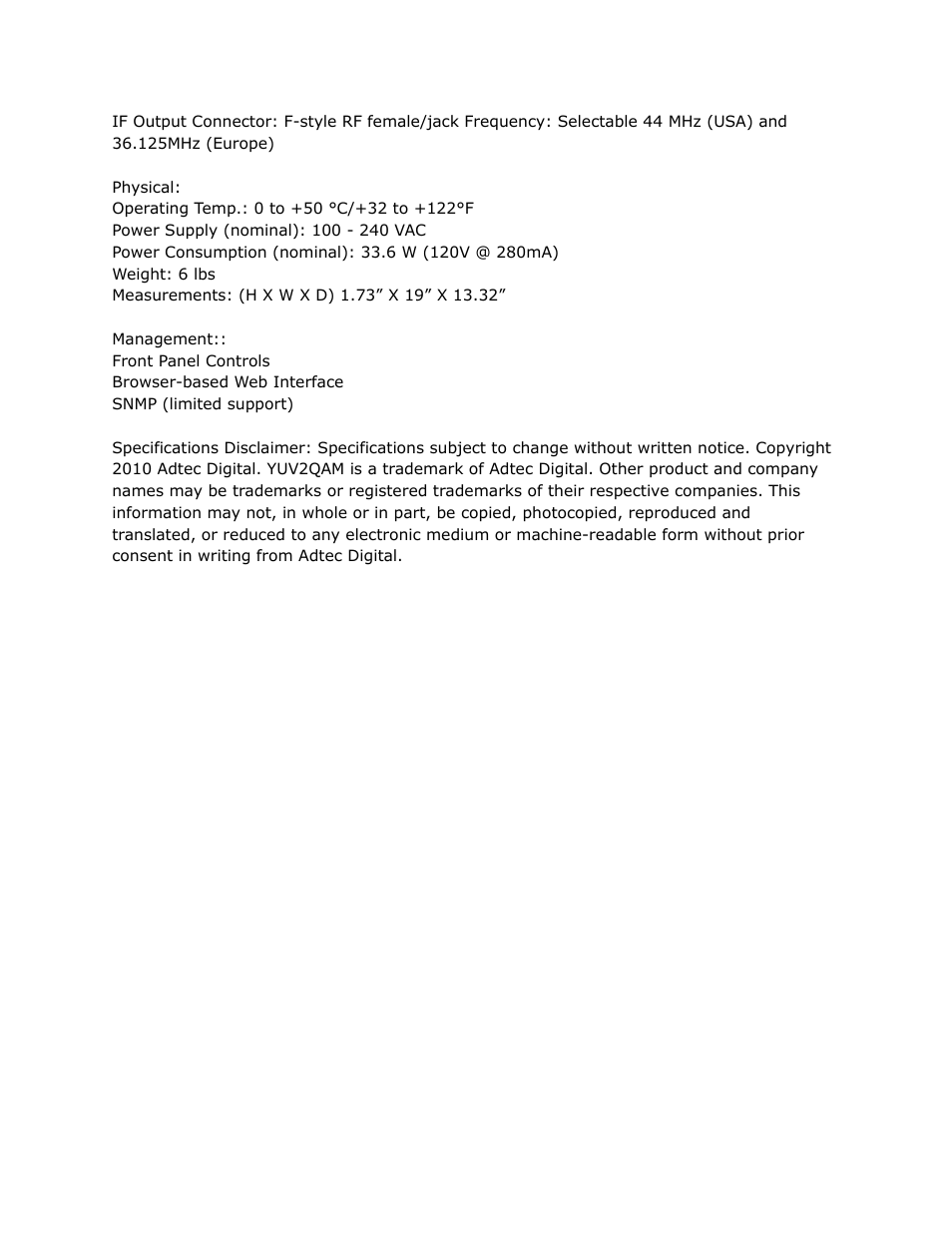 Adtec digital YUV2QAM (version 01.02.01) Manual User Manual | Page 46 / 46