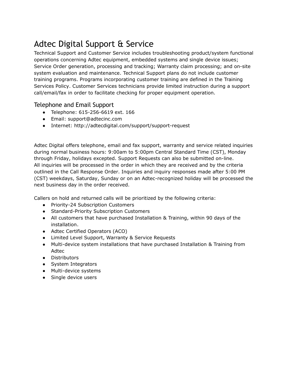 Adtec, Digital, Support | Service, Telephone, Email, Adtec digital support & service | Adtec digital YUV2QAM (version 01.02.01) Manual User Manual | Page 5 / 46