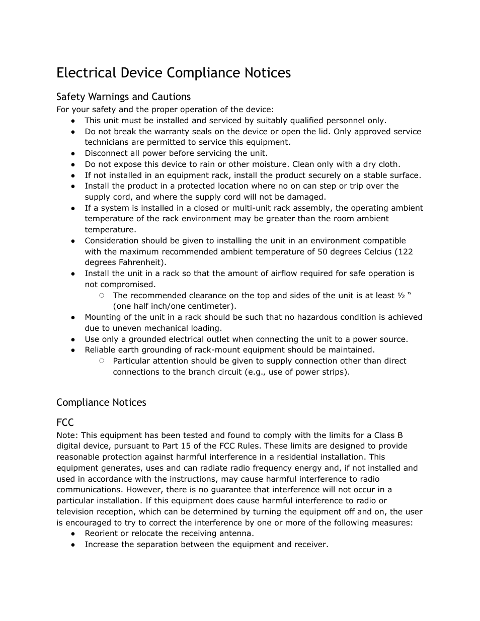 Electrical, Device, Compliance | Notices, Safety, Warnings, Cautions, Electrical device compliance notices, Safety warnings and cautions, Compliance notices fcc | Adtec digital YUV2QAM (version 01.02.01) Manual User Manual | Page 8 / 46