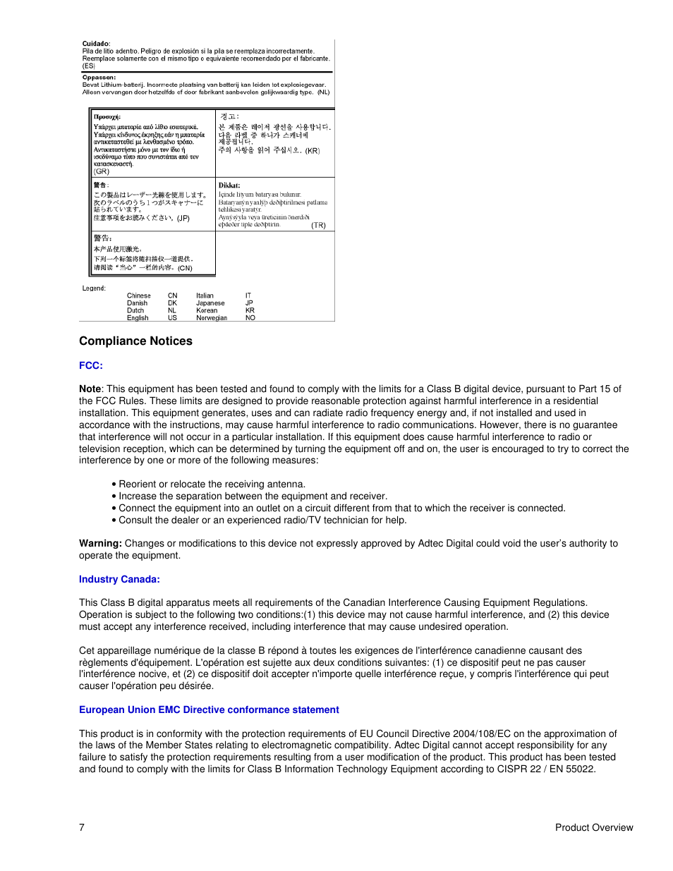 Compliance notices | Adtec digital DTA-3050 (version 6.02.14) Manual User Manual | Page 11 / 94