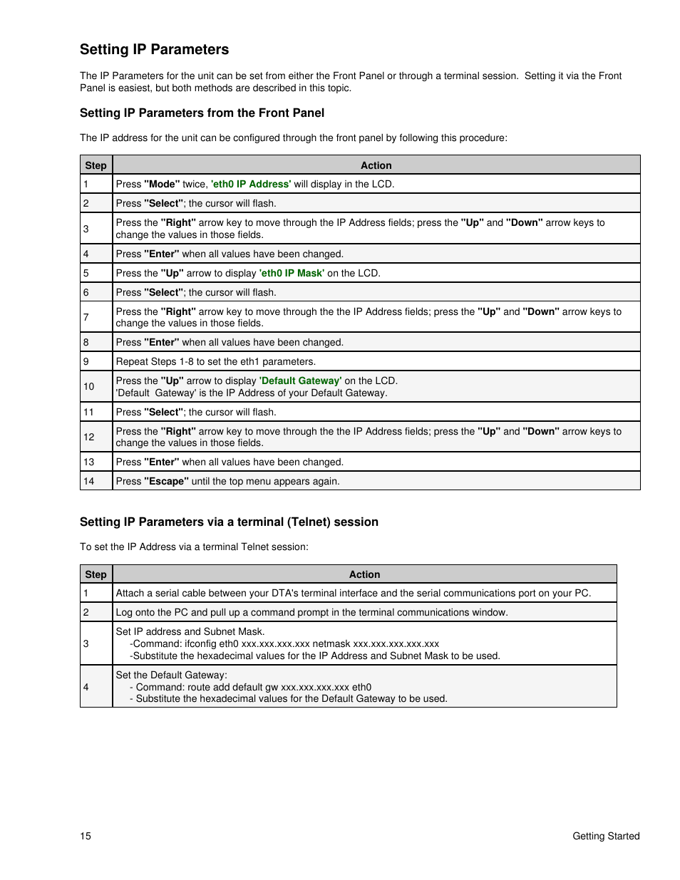Setting ip parameters, Setting ip parameters from the front panel | Adtec digital DTA-3050 (version 6.02.14) Manual User Manual | Page 18 / 94