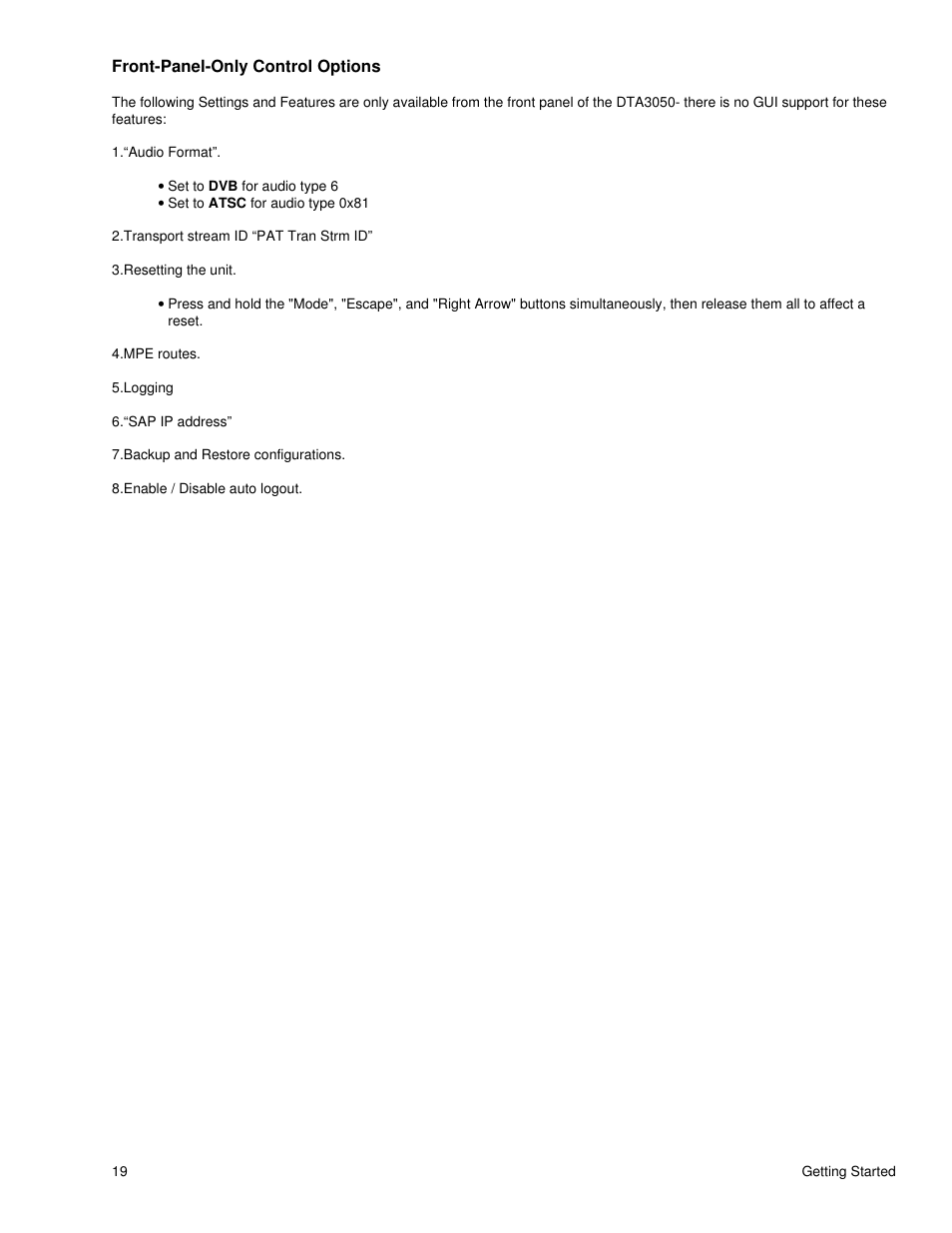 Front-panel-only control options | Adtec digital DTA-3050 (version 6.02.14) Manual User Manual | Page 23 / 94