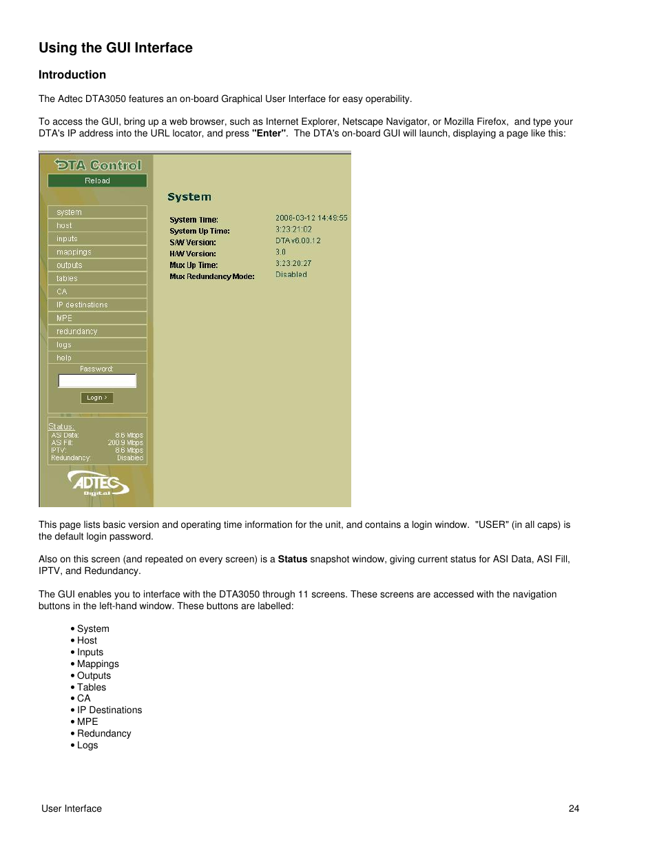 Using the gui interface, Introduction | Adtec digital DTA-3050 (version 6.02.14) Manual User Manual | Page 27 / 94