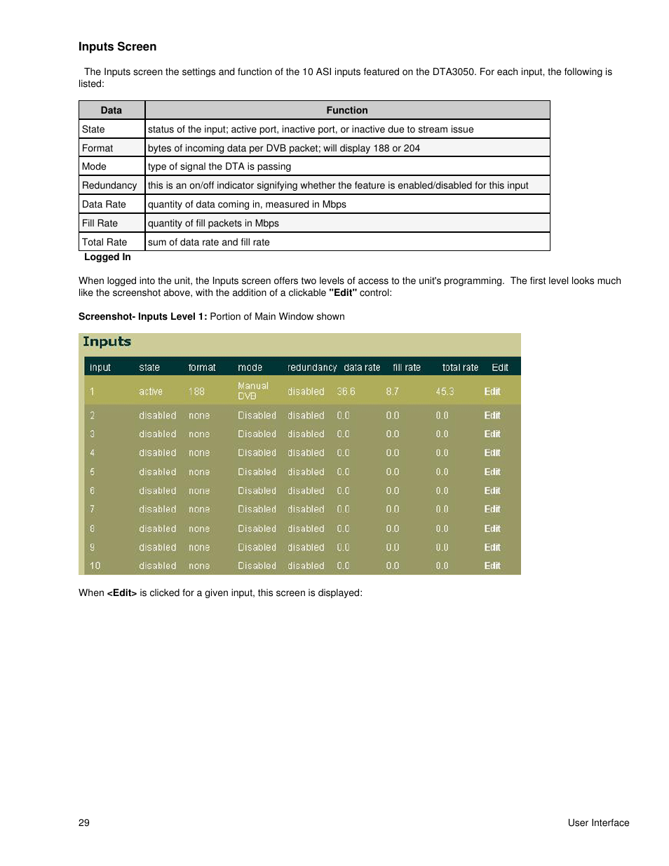 Inputs screen | Adtec digital DTA-3050 (version 6.02.14) Manual User Manual | Page 34 / 94