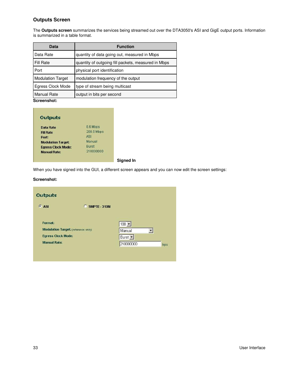Outputs screen | Adtec digital DTA-3050 (version 6.02.14) Manual User Manual | Page 38 / 94