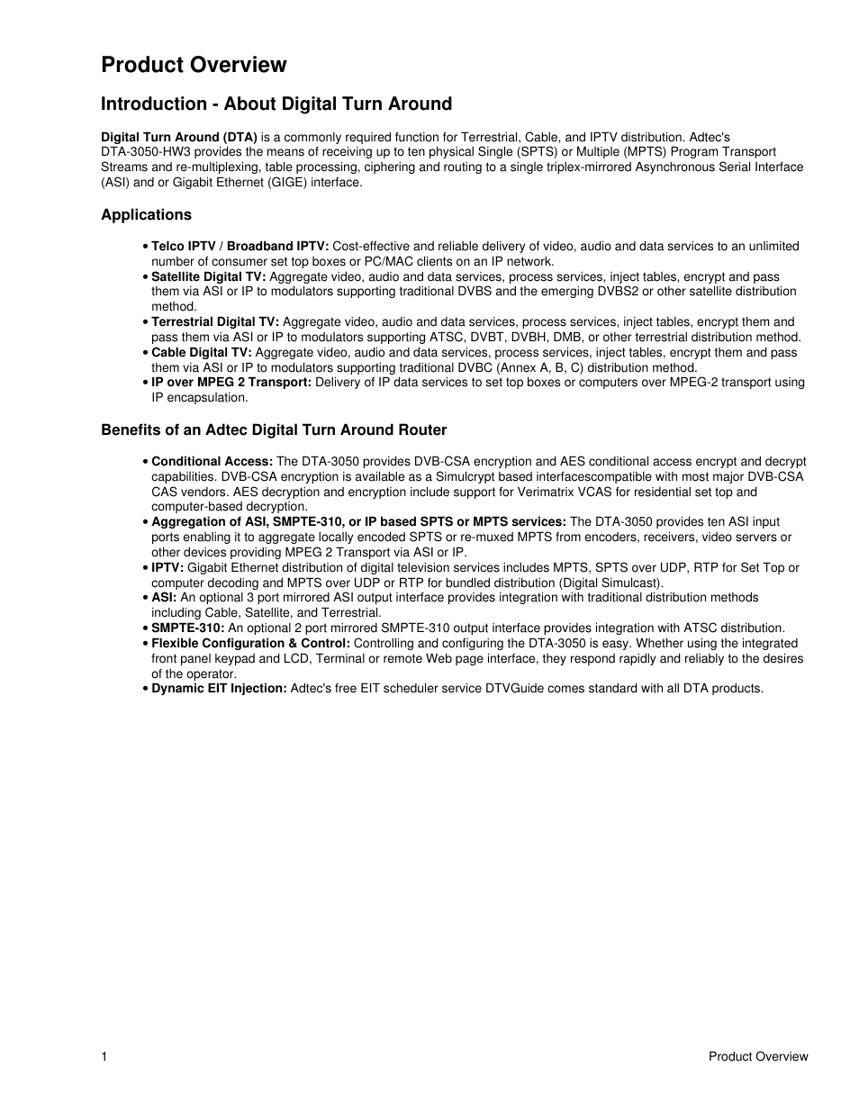 Product overview, Introduction - about digital turn around, Applications | Benefits of an adtec digital turn around router | Adtec digital DTA-3050 (version 6.02.14) Manual User Manual | Page 4 / 94