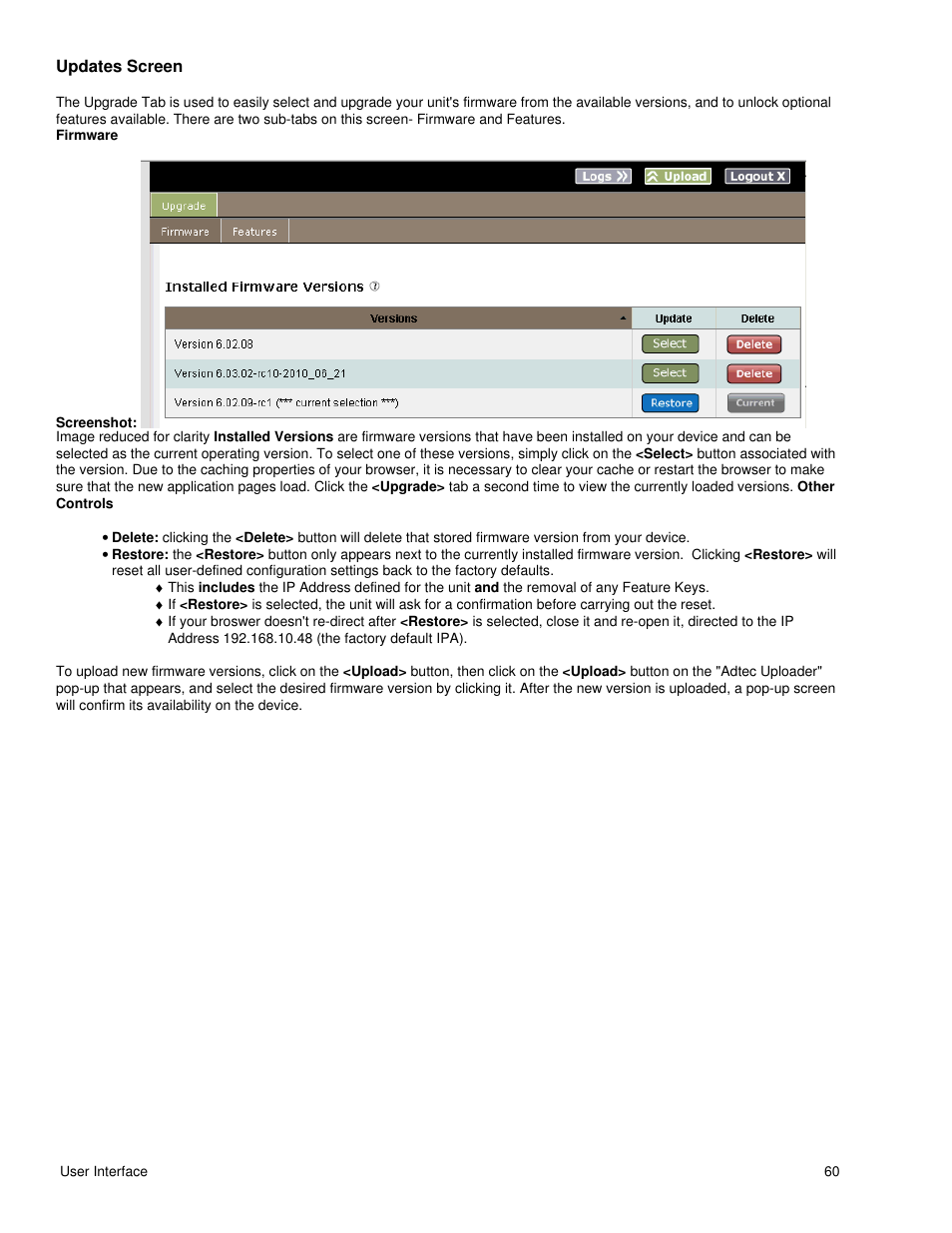 Updates screen | Adtec digital DTA-3050 (version 6.02.14) Manual User Manual | Page 69 / 94