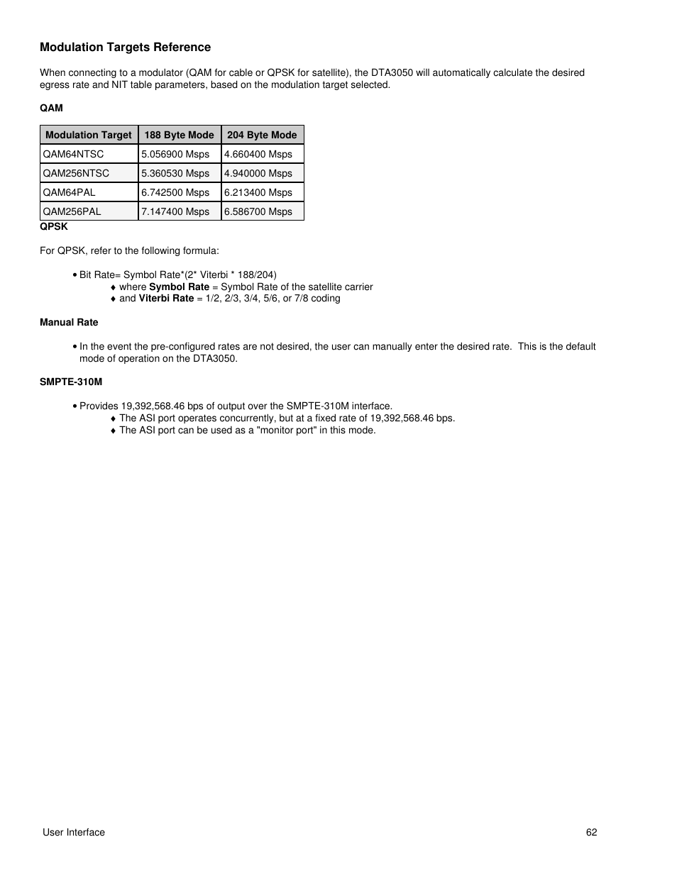 Modulation targets reference | Adtec digital DTA-3050 (version 6.02.14) Manual User Manual | Page 71 / 94