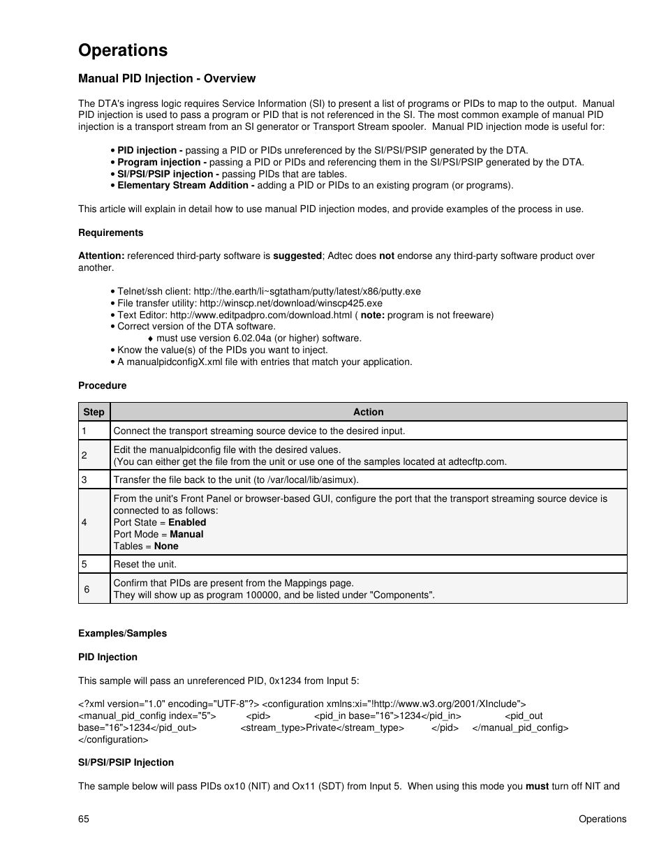 Operations, Manual pid injection - overview, Requirements | Adtec digital DTA-3050 (version 6.02.14) Manual User Manual | Page 73 / 94