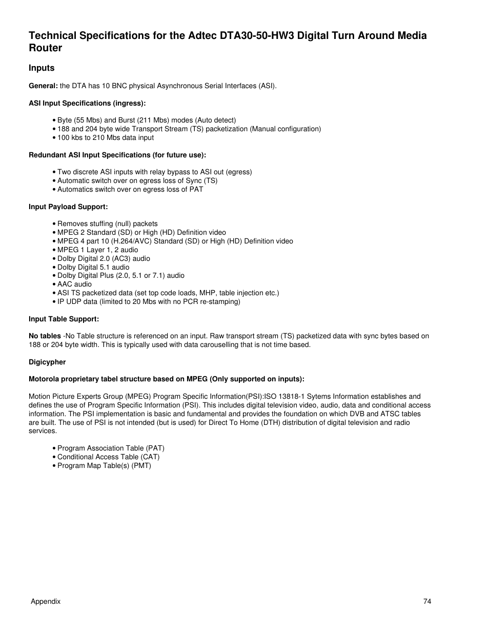 Inputs | Adtec digital DTA-3050 (version 6.02.14) Manual User Manual | Page 85 / 94