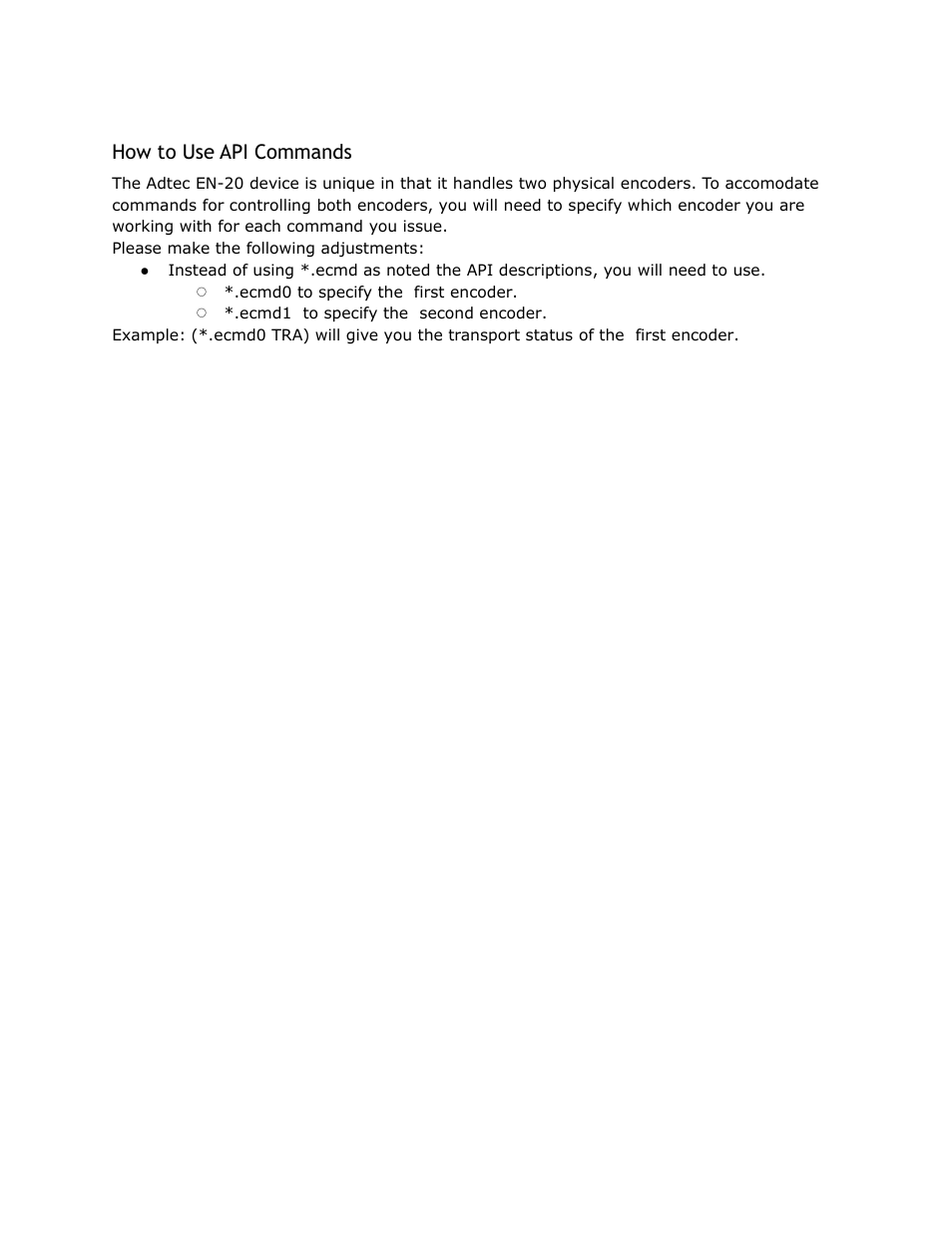 Commands, How to use api commands | Adtec digital EN-20 (version 2.03.06) Manual User Manual | Page 38 / 63