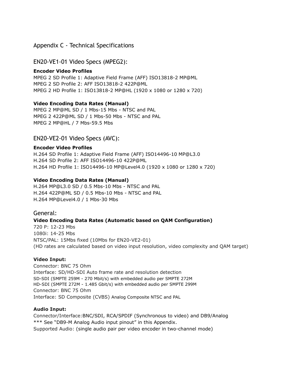 Appendix, Technical, Specifications | Adtec digital EN-20 (version 2.03.06) Manual User Manual | Page 51 / 63