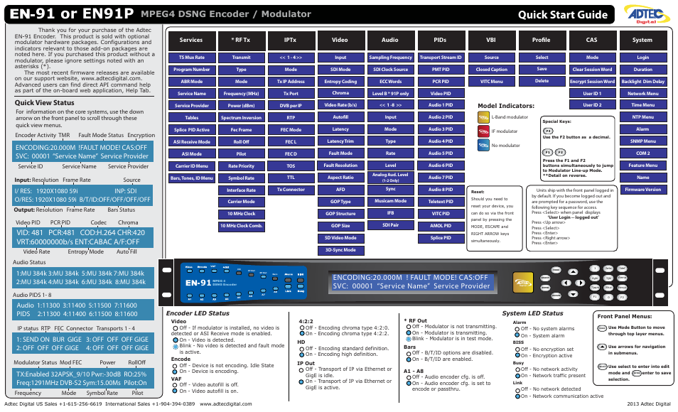 Adtec digital EN-91 / EN-91P (version 1.02.29) Quick Start User Manual | 2 pages