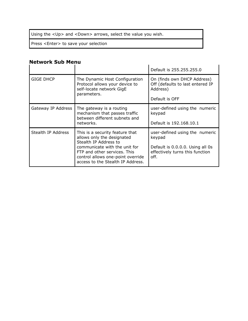 Network sub menu, Network, Menu | Adtec digital EN-91 / EN-91P (version 1.02.29) Manual User Manual | Page 30 / 67