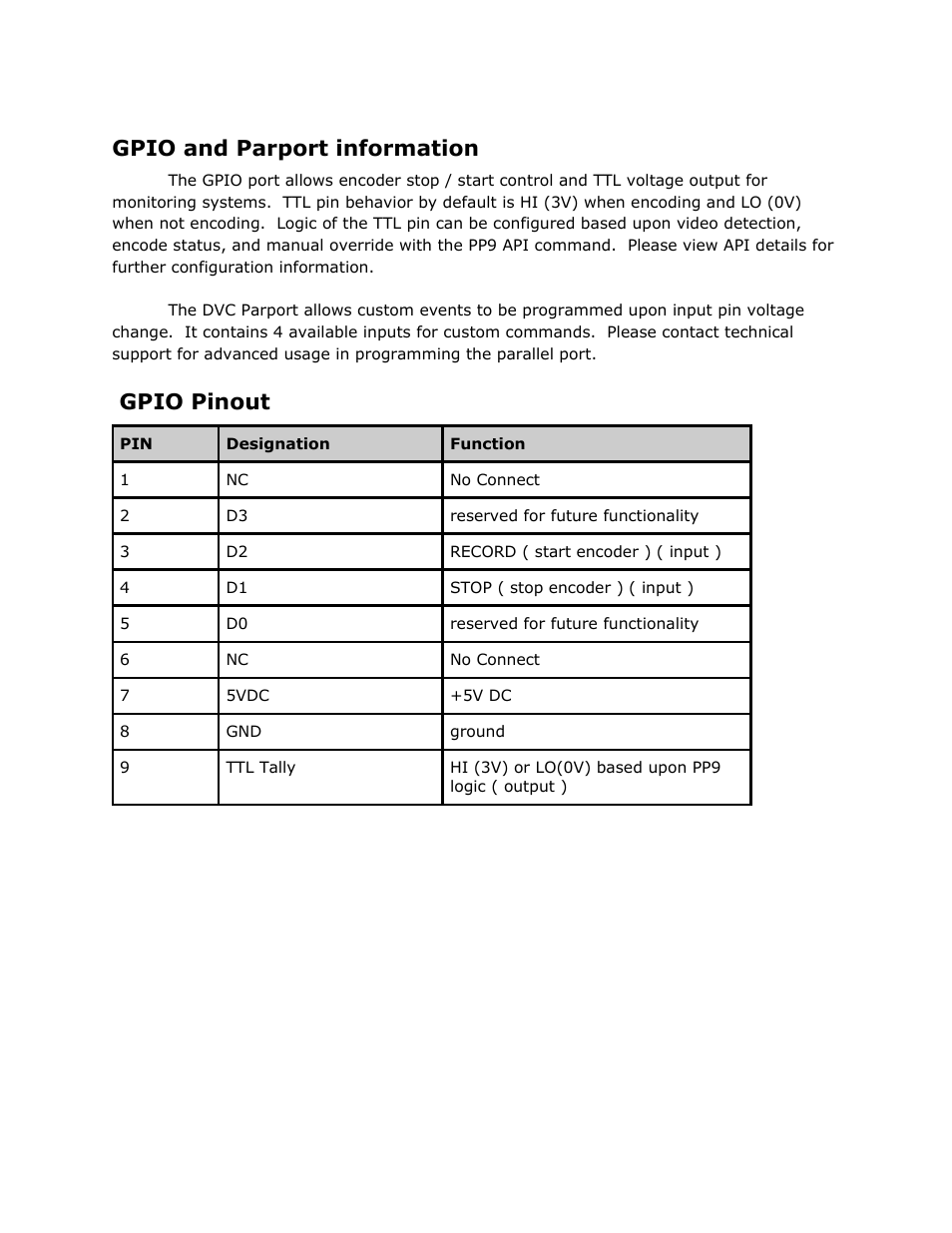 Gpio and parport information, Gpio pinout, Gpio | Parport, Information, Pinout, Ethernet, Access | Adtec digital EN-91 / EN-91P (version 1.02.29) Manual User Manual | Page 37 / 67