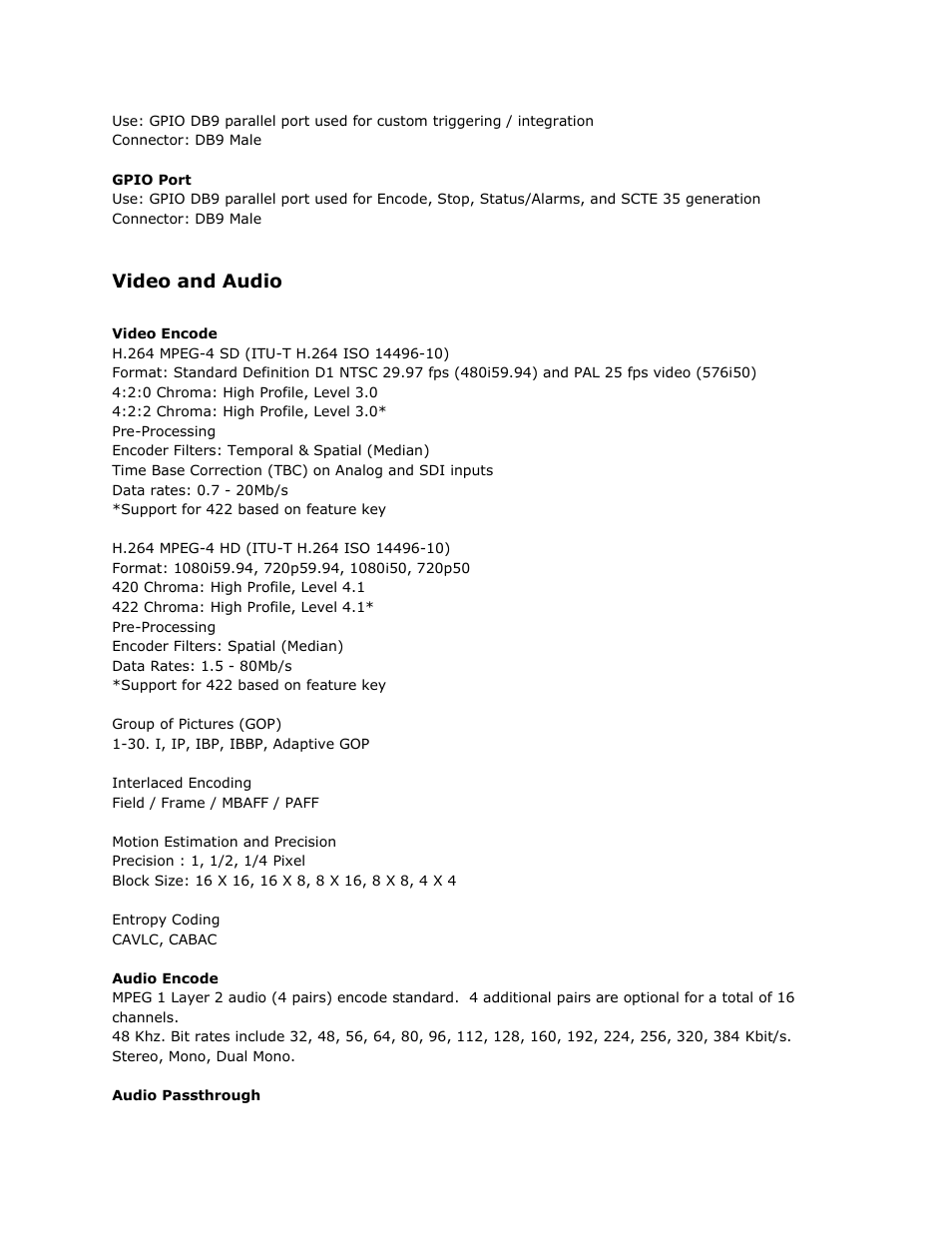 Video and audio, Video, Audio | Adtec digital EN-91 / EN-91P (version 1.02.29) Manual User Manual | Page 56 / 67