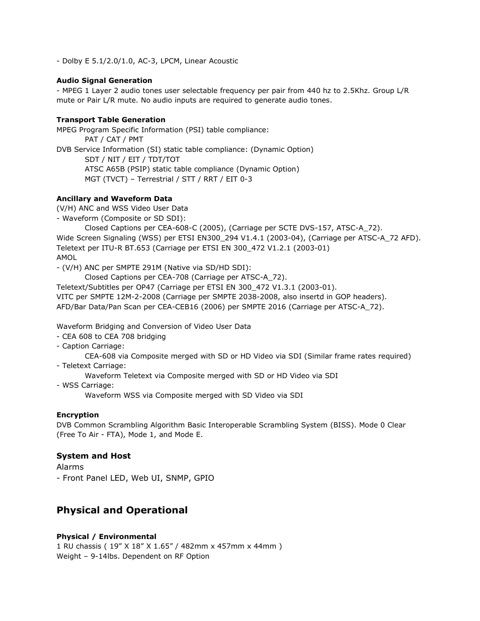 Physical and operational, Physical, Operational | Adtec digital EN-91 / EN-91P (version 1.02.29) Manual User Manual | Page 57 / 67