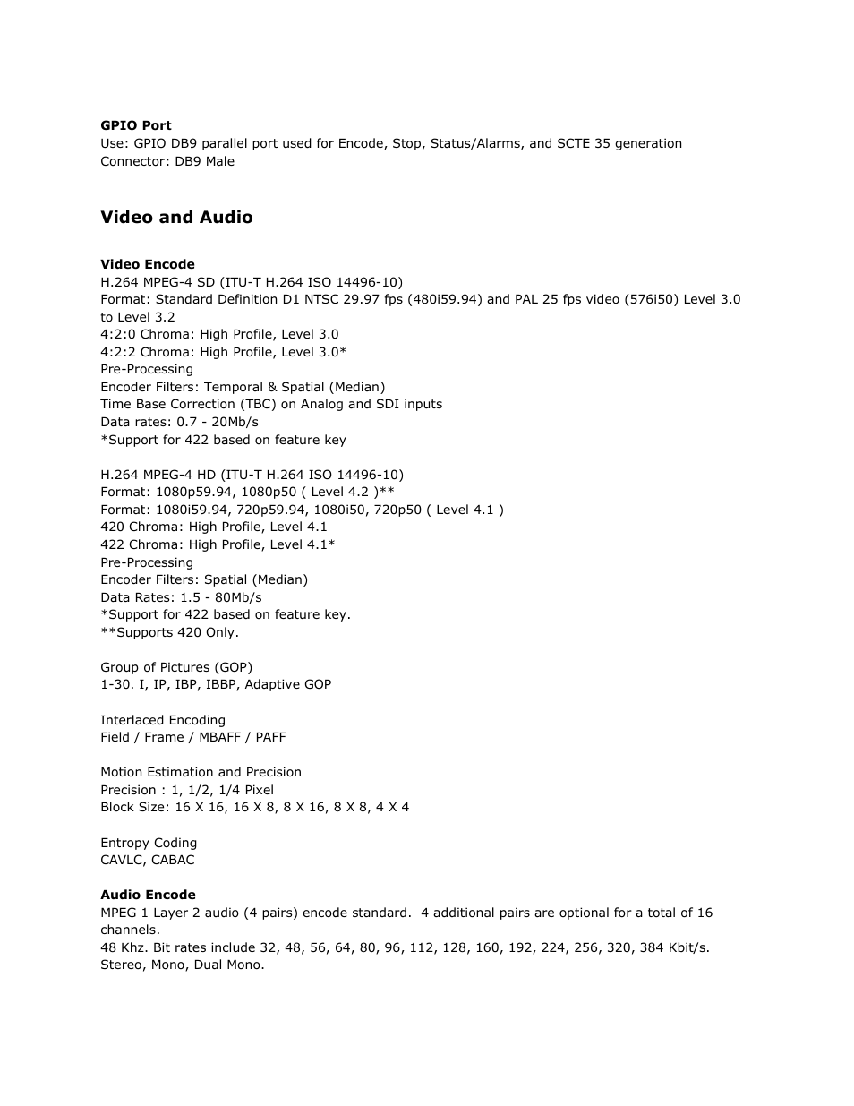 Video and audio, Video, Audio | Adtec digital EN-91 / EN-91P (version 1.02.29) Manual User Manual | Page 61 / 67