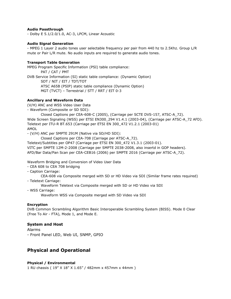 Physical and operational, Physical, Operational | Adtec digital EN-91 / EN-91P (version 1.02.29) Manual User Manual | Page 62 / 67