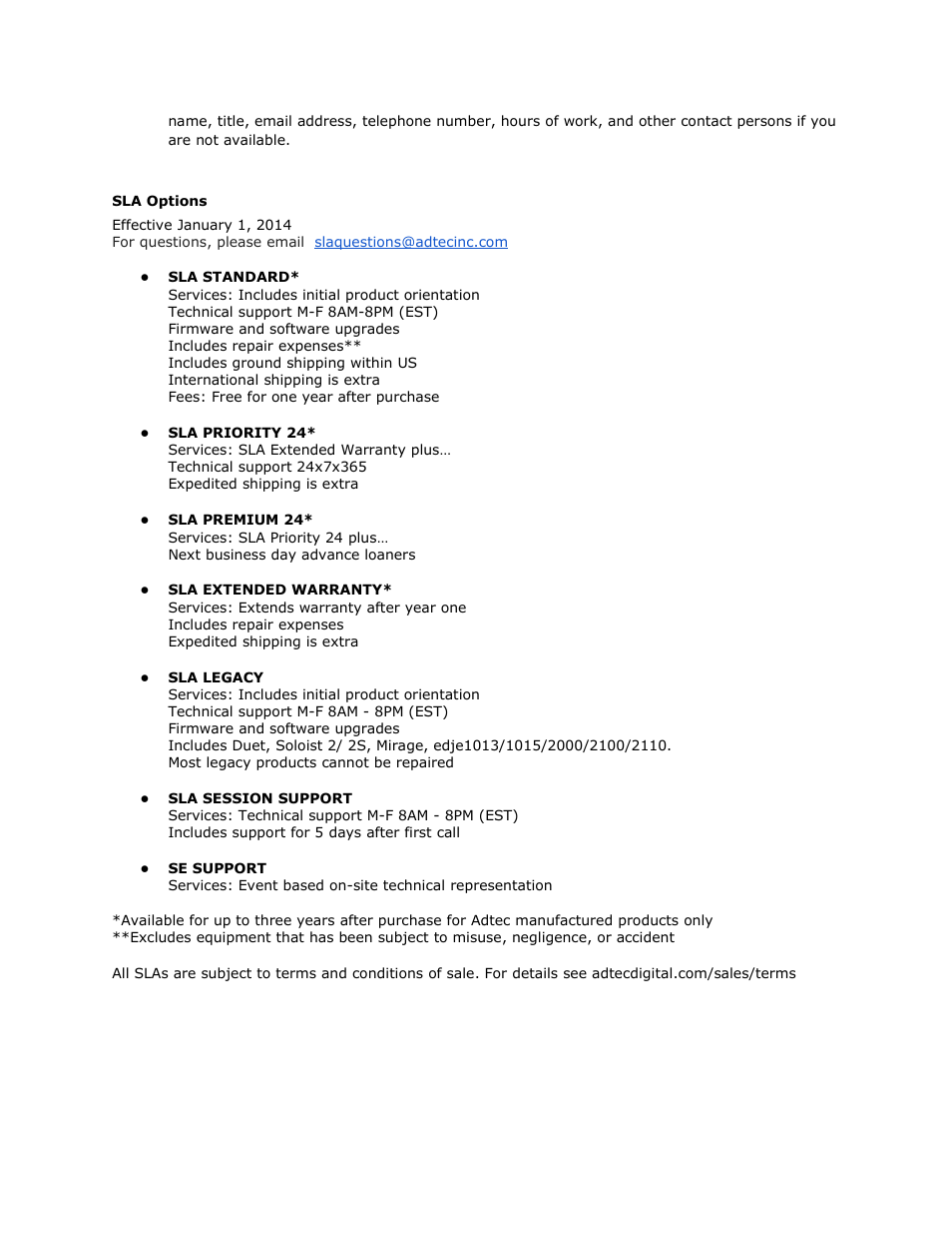 Sla options, Options | Adtec digital EN-91 / EN-91P (version 1.02.29) Manual User Manual | Page 67 / 67
