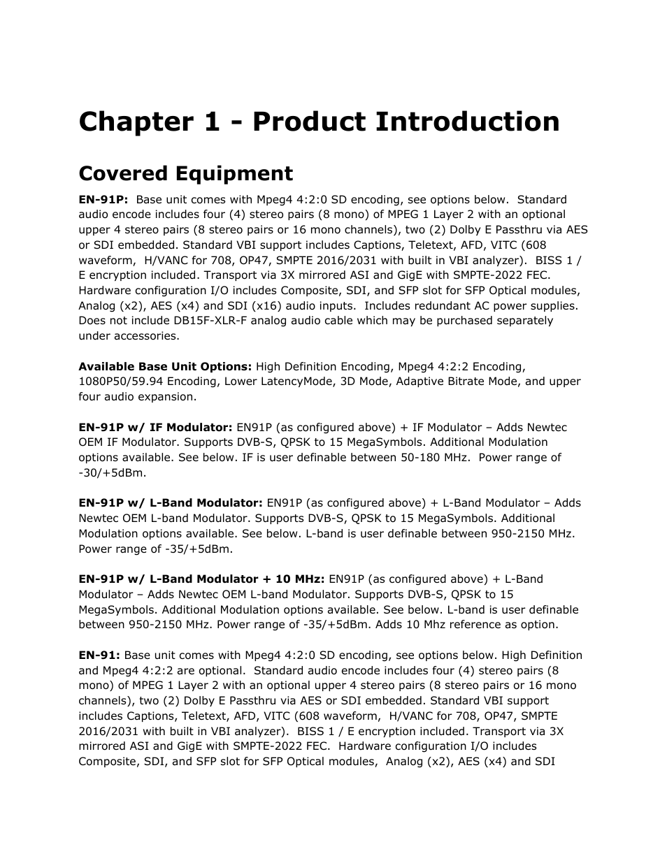 Chapter 1 - product introduction, Covered equipment, Chapter | Product, Introduction, Covered, Equipment | Adtec digital EN-91 / EN-91P (version 1.02.29) Manual User Manual | Page 7 / 67