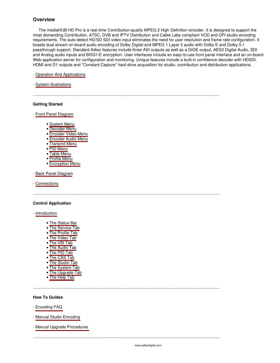 Overview | Adtec digital mediaHUB-HD Pro (version 03.07.19) Manual User Manual | Page 2 / 98